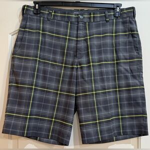 Nike Black Gray and Yellow Flat Front Golf Shorts. Dri-Fit